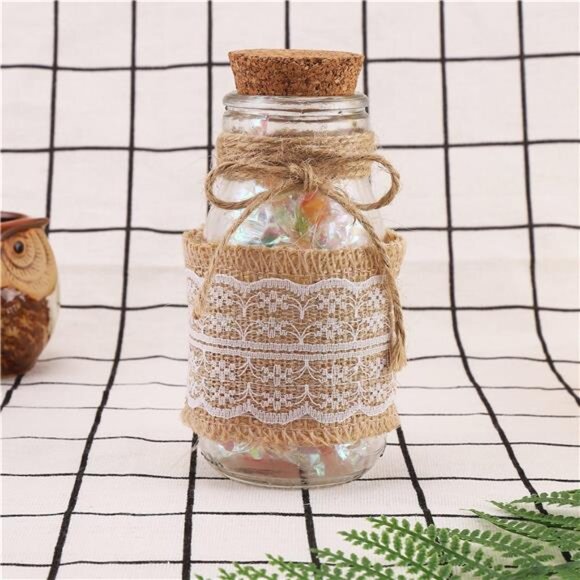 Natural Jute Burlap Ribbon Roll with White Lace Trims Tape for DIY - Picture 7 of 8